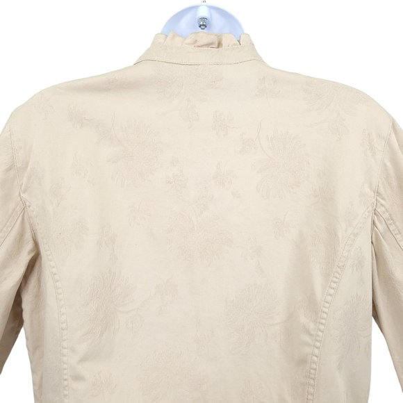 Chicos Ruffled Collar Front Button Jacket Womens Size 0 US 4 Tan - Picture 6 of 12